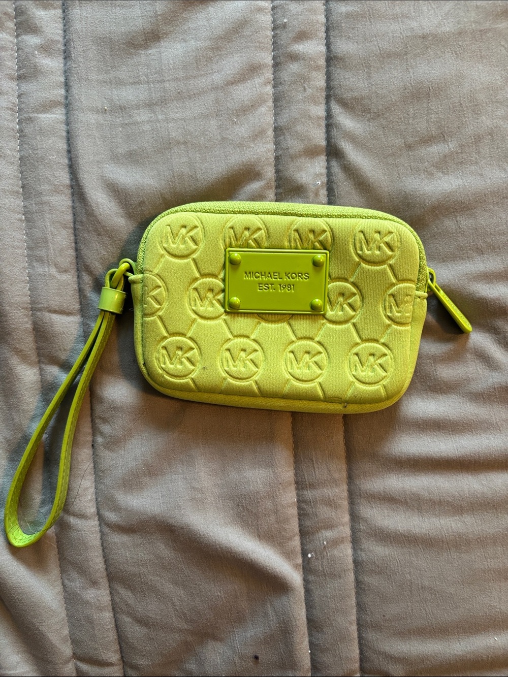 Michael Kors Neon Yellow Embossed MK Wristlet